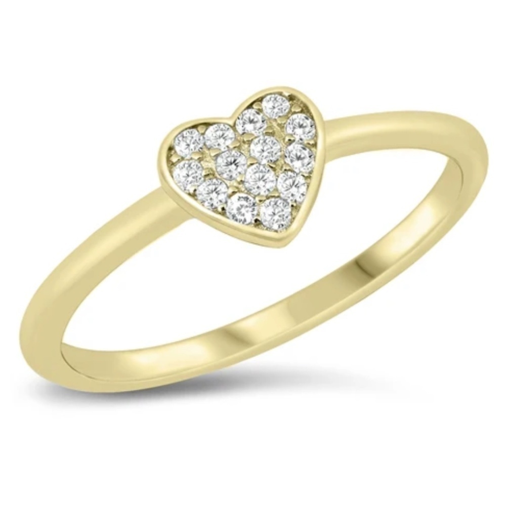 Yellow Gold Plated Sterling Silver CZ Heart Ring – Clear Sparkle (Size 8)